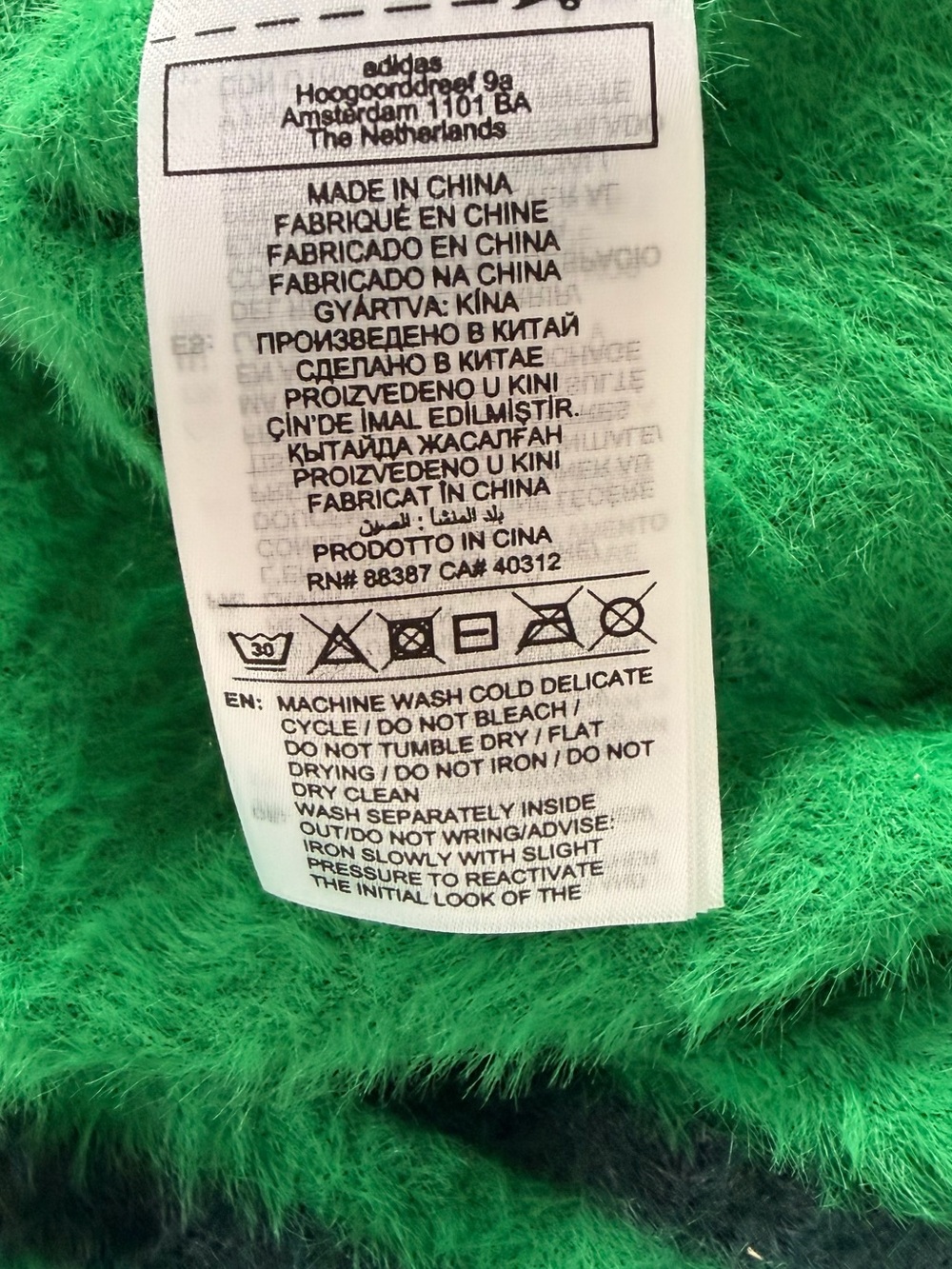 adidas Bright Green Fuzzy Cardigan with Dark Stripe Accents - Picture 5 of 6